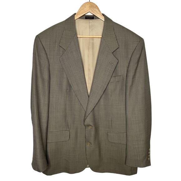 Oscar de la Renta 43R Luxury 100% Wool 2 Button Blazer Jacket Houndstooth Brown - Picture 1 of 10